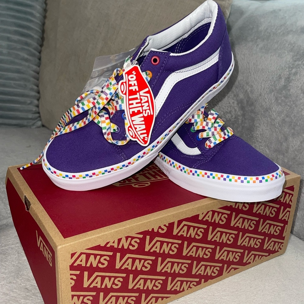 Vans Old Skool Rainbow Check Purple Skate Shoes